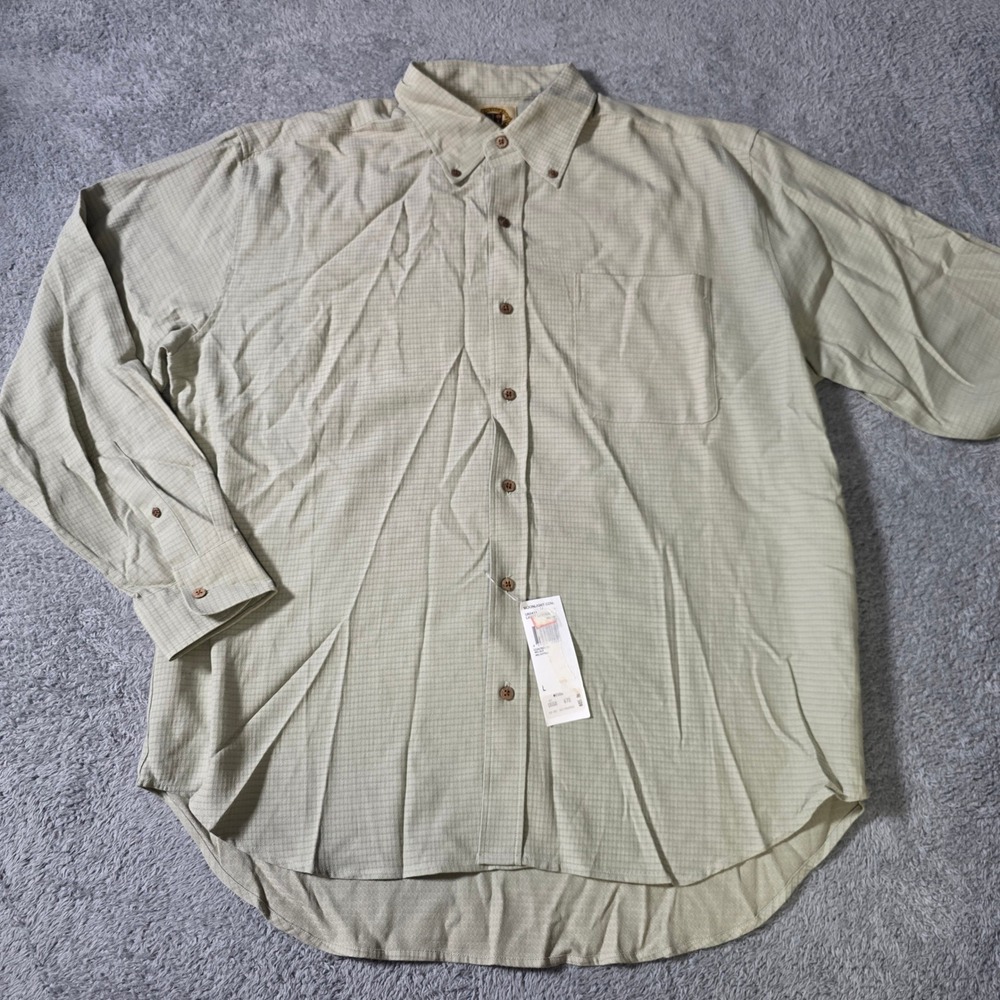 Pusser's West Indies Mens L Button Down Shirt Green Silk‎ Cotton Micro Check NWT